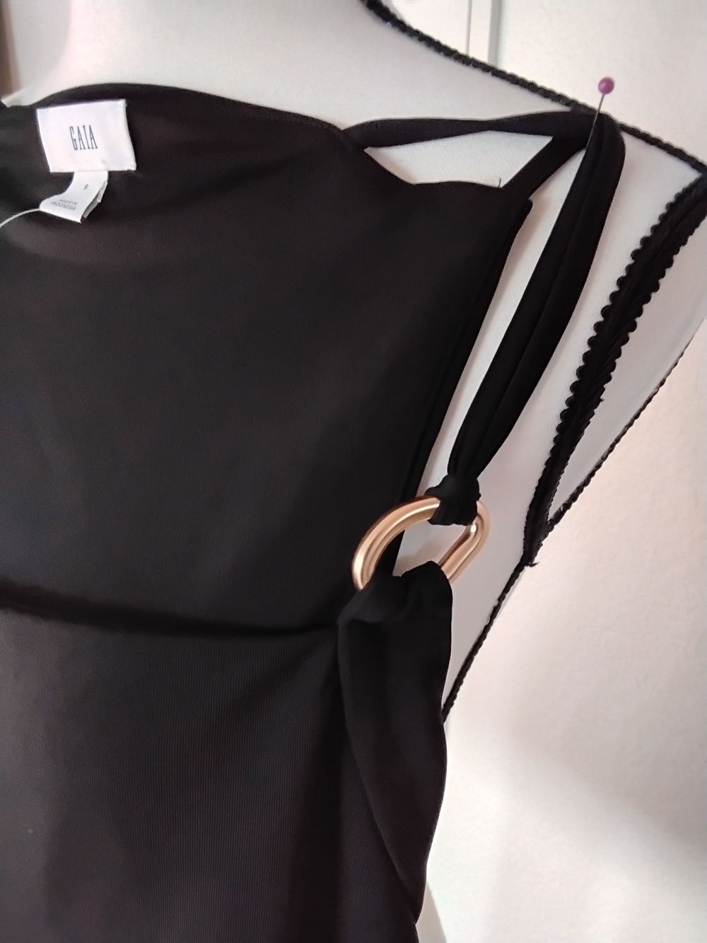 GAIA Black One-Shoulder Dress with Gold Ring Detail - Picture 2 of 3